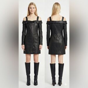 Bcbgmaxazria Alta Off Shoulder Faux Vegan Leather Moto Dress